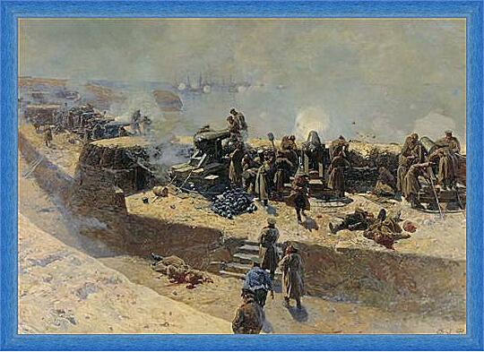 Картина - Отражение бомбардировки англо-французского флота со стороны Александровской батареи 5 октября 1855
