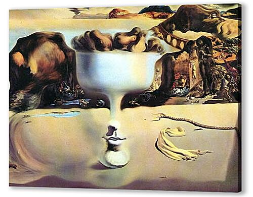 Картина маслом - Явление лица и вазы с фруктами на берегу моря	
