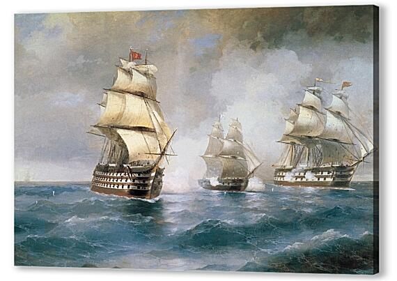 Картина маслом - Бриг «Меркурий», атакованный двумя турецкими кораблями