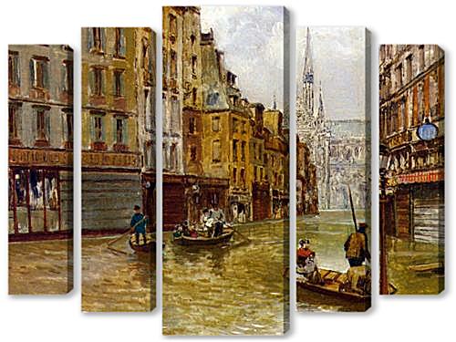 Модульная картина - Улица в Париже во время наводнения 1910 года  Street in Paris during Flood of 1910