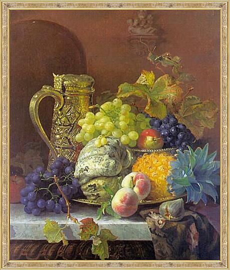 Картина - Fruits on a tray with a silver flagon on a marble ledge
