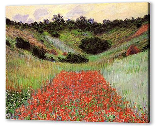 Постер (плакат) - Poppy Field of Flowers in a Valley at Giverny	
