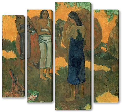 Модульная картина - Three Tahitian Women Against a Yellow Background	
