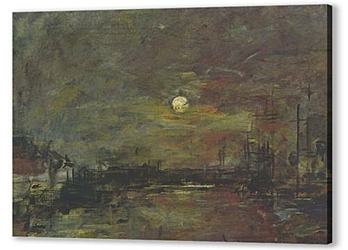 Картина маслом - Abenddammerung uber dem Hafen von Le Havre
