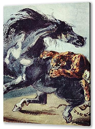 Постер (плакат) - Tiger greift ein Pferd an
