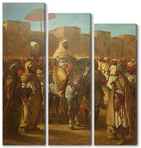 Модульная картина - Maulay abd-er-Rahman, sultan du Maroc, sortant de son palais de Maknes, entoure de sa garde et de ses principaux officiers
