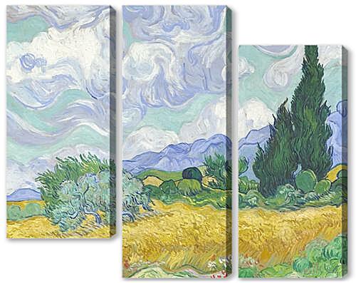 Модульная картина - A Wheatfield with Cypresses
