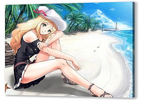 Картина маслом - Блондинка на пляже (Аниме)