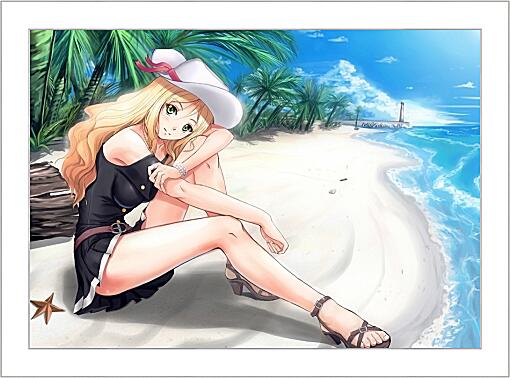 Картина - Блондинка на пляже (Аниме)