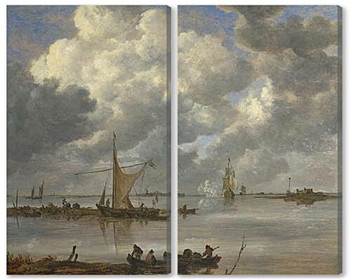 Модульная картина - An Estuary with Fishing Boats and Two Frigates
