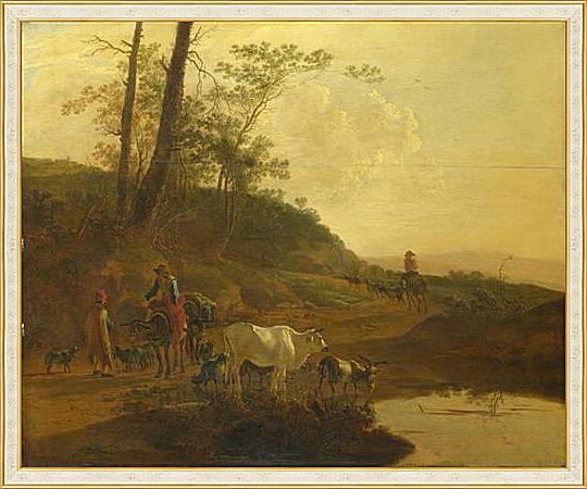 Картина - Men with an Ox and Cattle by a Pool
