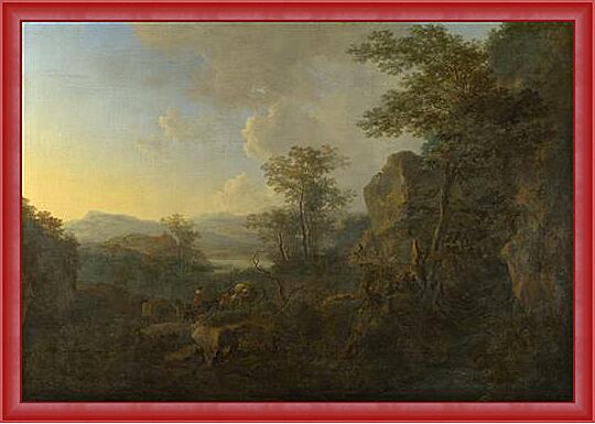 Картина - A Rocky Landscape with Peasants and Pack Mules
