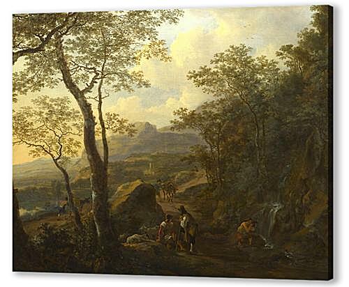 A Rocky Italian Landscape with Herdsmen and Muleteers
