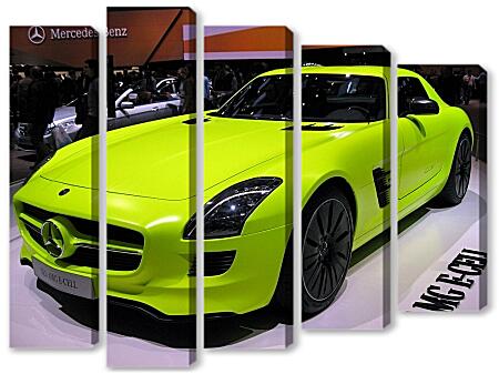 Модульная картина - Зеленый Mercedes SLS AMG (Мерседес чайка)