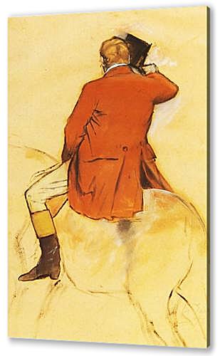 Cavalier en Habit rouge  Pinceau et lavis sepia	

