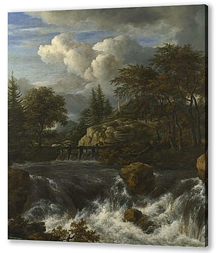 A Waterfall in a Rocky Landscape
