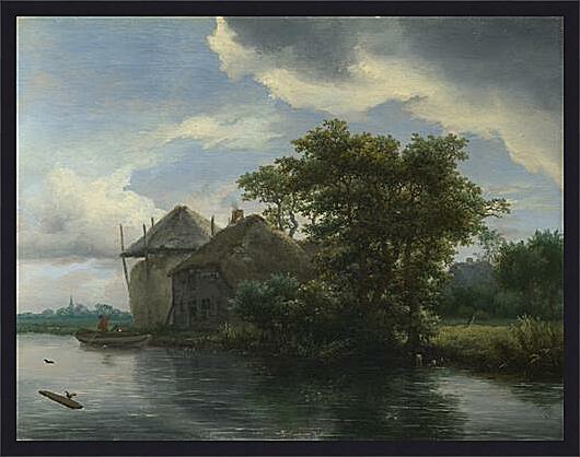 Картина - A Cottage and a Hayrick by a River
