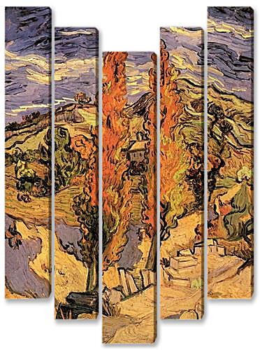 Модульная картина - Two Poplars on a Road Through the Hills
