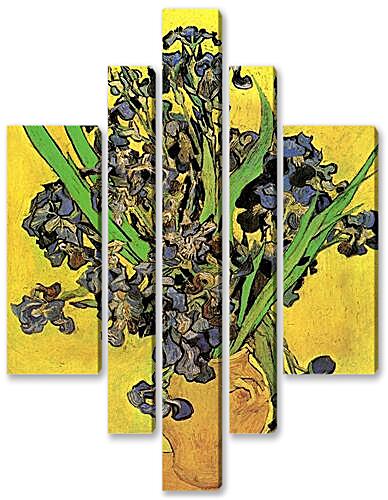 Модульная картина - Still Life Vase with Irises Against a Yellow Background
