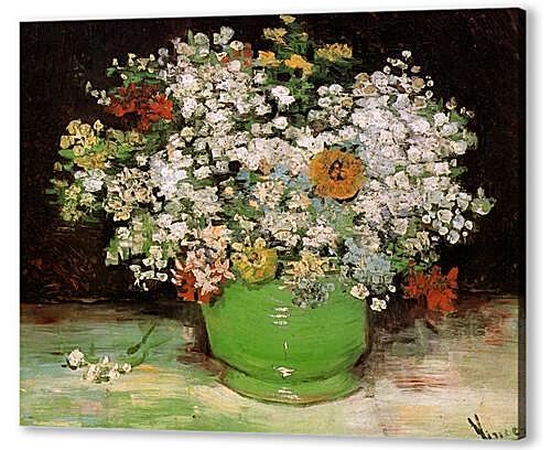Vase with Zinnias and Other Flowers
