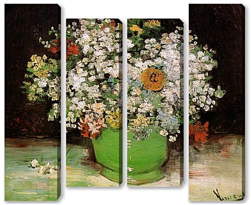 Модульная картина - Vase with Zinnias and Other Flowers
