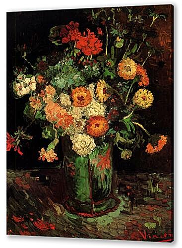 Vase with Zinnias and Geraniums
