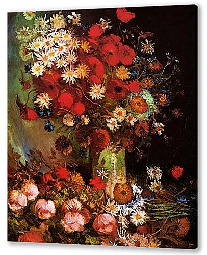 Vase with Poppies, Cornflowers, Peonies and Chrysanthemums

