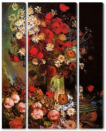 Модульная картина - Vase with Poppies, Cornflowers, Peonies and Chrysanthemums
