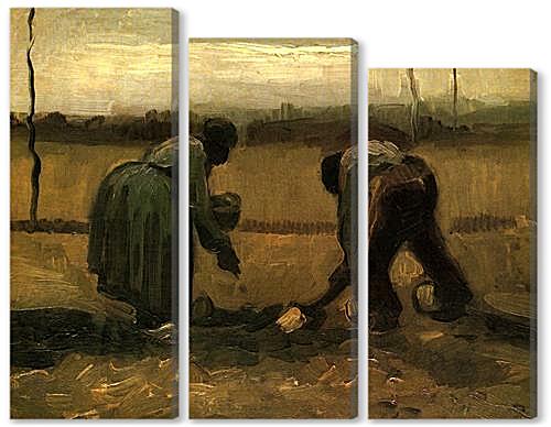 Модульная картина - Peasant and Peasant Woman Planting Potatoes
