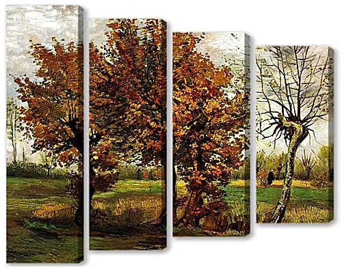 Модульная картина - Autumn Landscape with Four Trees
