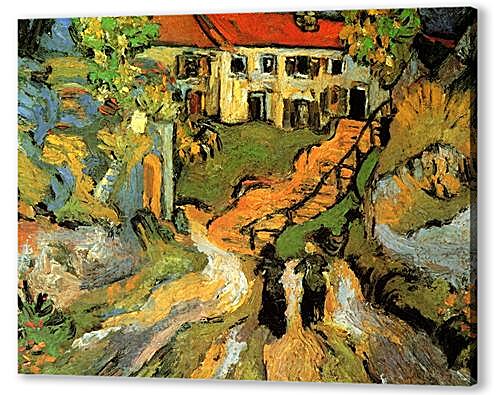 Village Street and Steps in Auvers with Two Figures
