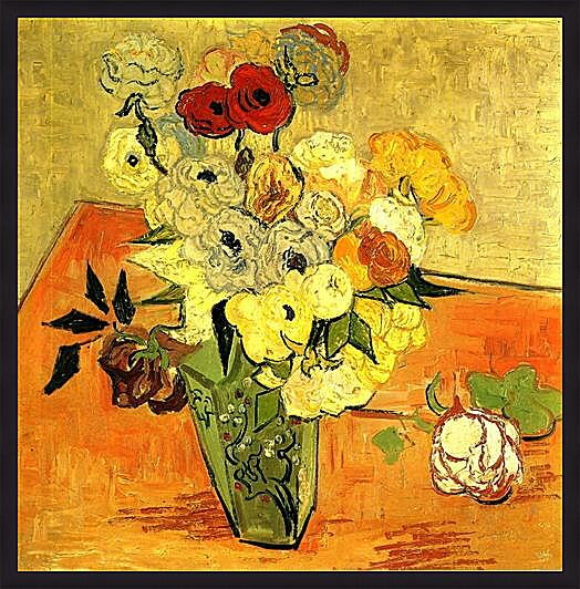 Картина - Still Life Japanese Vase with Roses and Anemones
