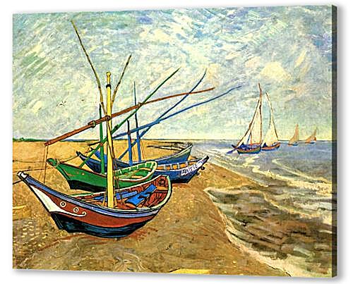 Картина маслом - Fishing Boats on the Beach at Saintes-Maries
