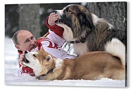 Картина маслом - Путин с собаками