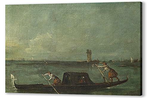 Картина маслом - A Gondola on the Lagoon near Mestre
