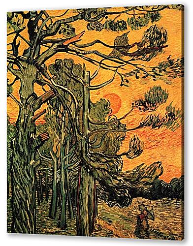 Постер (плакат) - Pine Trees against a Red Sky with Setting Sun

