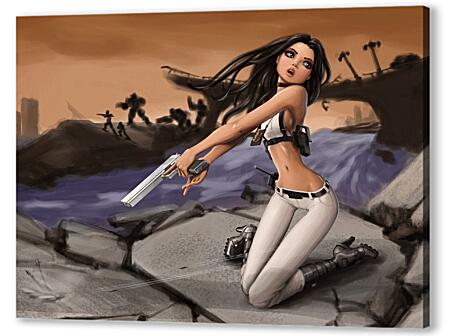 Картина маслом - Девченка с пистолетом