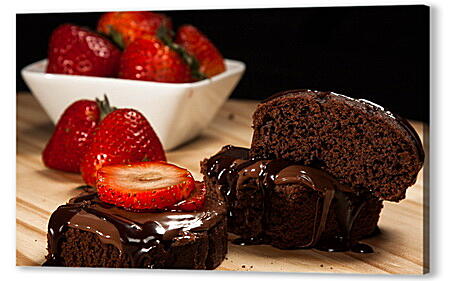 Картина маслом - Клубника и шоколадный десерт