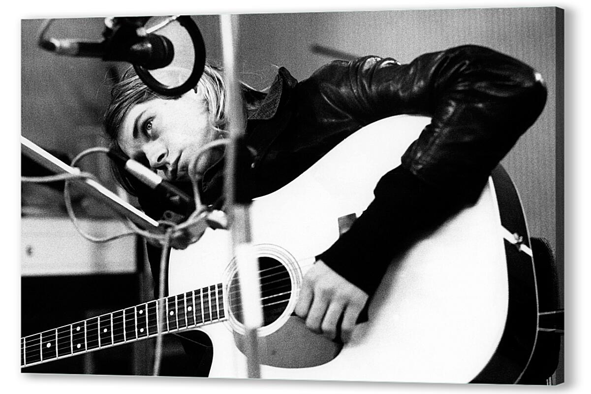 Постер (плакат) Курт Кобейн с гитарой черно-белое артикул 01-048