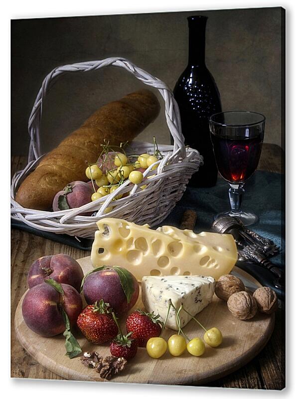 Постер (плакат) Натюрморт вино и сыр артикул 07490