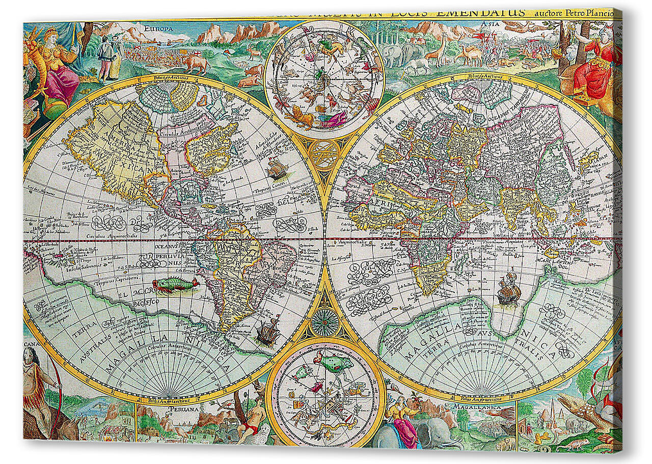 Постер (плакат) Старая карта мира в цвете
 артикул 150952