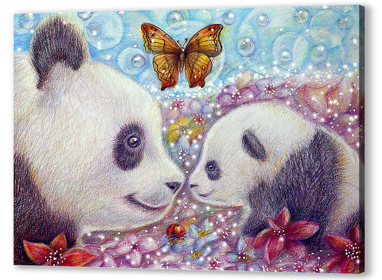 Постер (плакат) Панды и бабочка артикул 151037