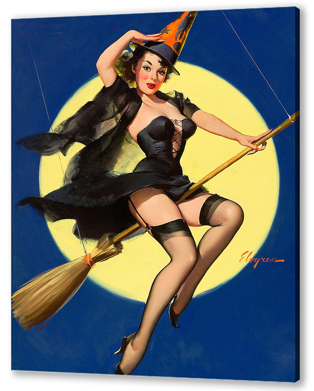 Постер (плакат) Джил Элвгрен: Девушка на метле артикул 151058