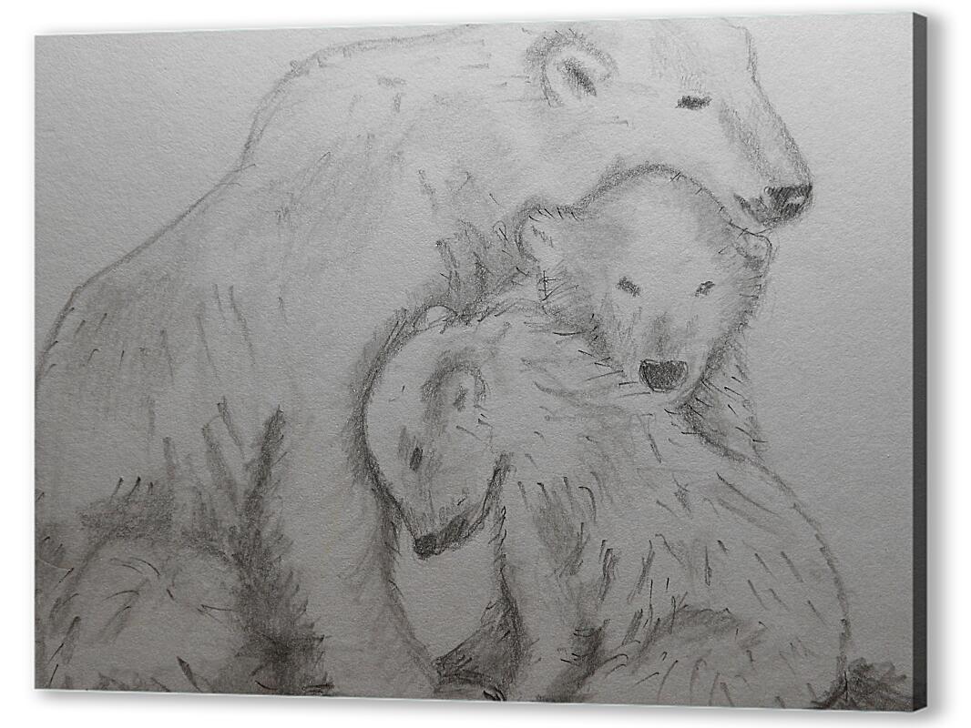 Постер (плакат) Белые медведи карандашом артикул 151095