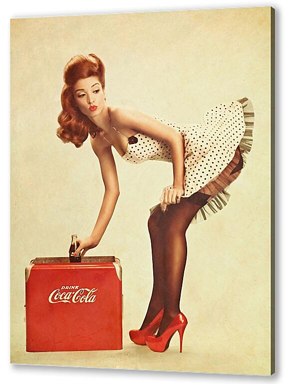 Постер (плакат) Девушка с чемоданом кока колла. Пин ап артикул 19830