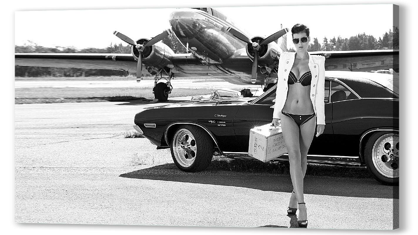 Постер (плакат) Девушка, авто и самолет артикул 19969