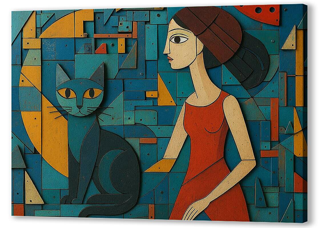 Постер Стрит-арт с девушкой и кошкой артикул 2-63-H