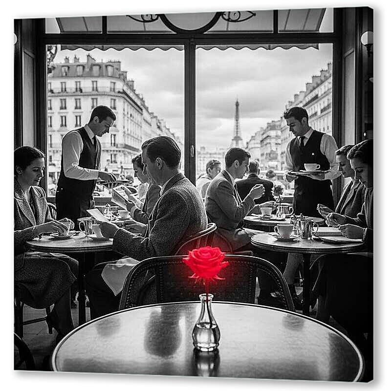 Постер Парижское кафе, чб постер с красными элементами артикул 21-10-H