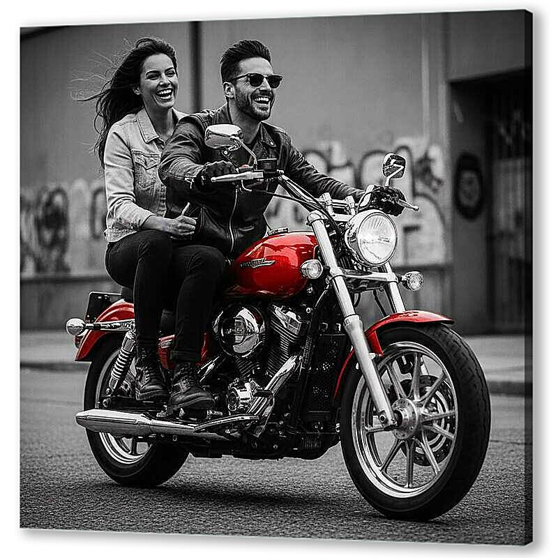 Постер Пара на мотоцикле, чб постер артикул 21-16-H
