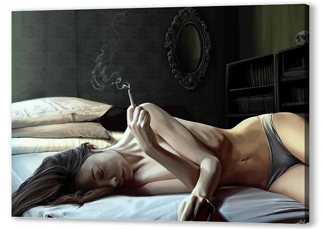 Постер (плакат) В постели с сигаретой артикул 7071